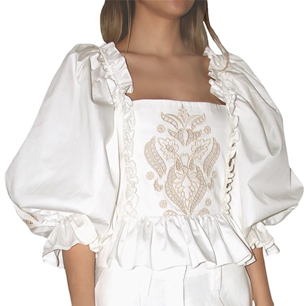 Lug Von Siga Top Embroidered Daphne Blouse Cottagecore Praire Sz 36 S